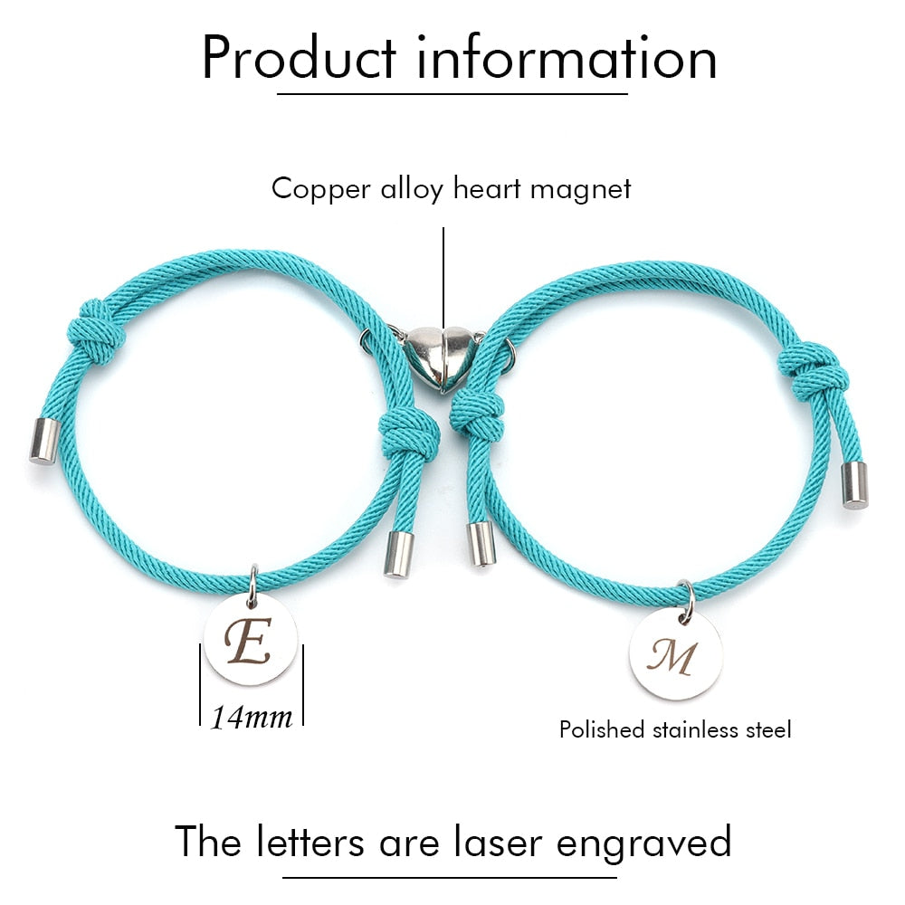2pcs Heart Magnetic Attraction Bracelet Custom Engraving Bracelet